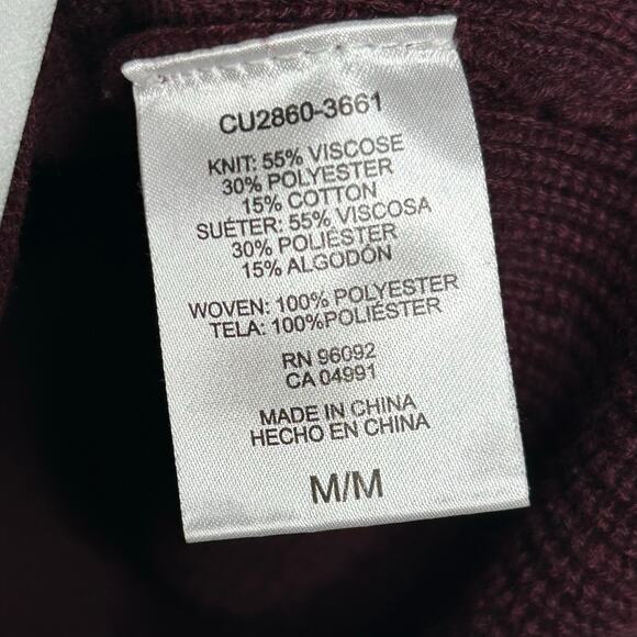 Hilary Radly Crew Neck long Sleeve Sweater With White Layered Hem Maroon Sz M - Picture 10 of 10